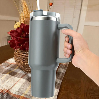 Quenchery 40 oz Tumbler With Handle Insulated Mug With Straw Lids Stainless Steel Coffee Thermos Cup In-Car Vacuum Bottle