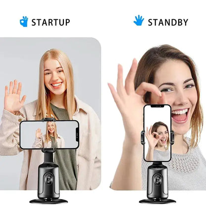 Auto Face Tracking Tripod 360° Rotating Auto Tracking Phone Stand, No App, Phone Camera Stand with Remote and Gesture Control, Rechargeable Smart Shooting Stand for Live Video Recording TikTok