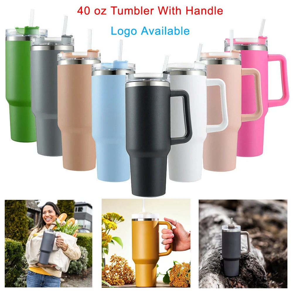 Quenchery 40 oz Tumbler With Handle Insulated Mug With Straw Lids Stainless Steel Coffee Thermos Cup In-Car Vacuum Bottle