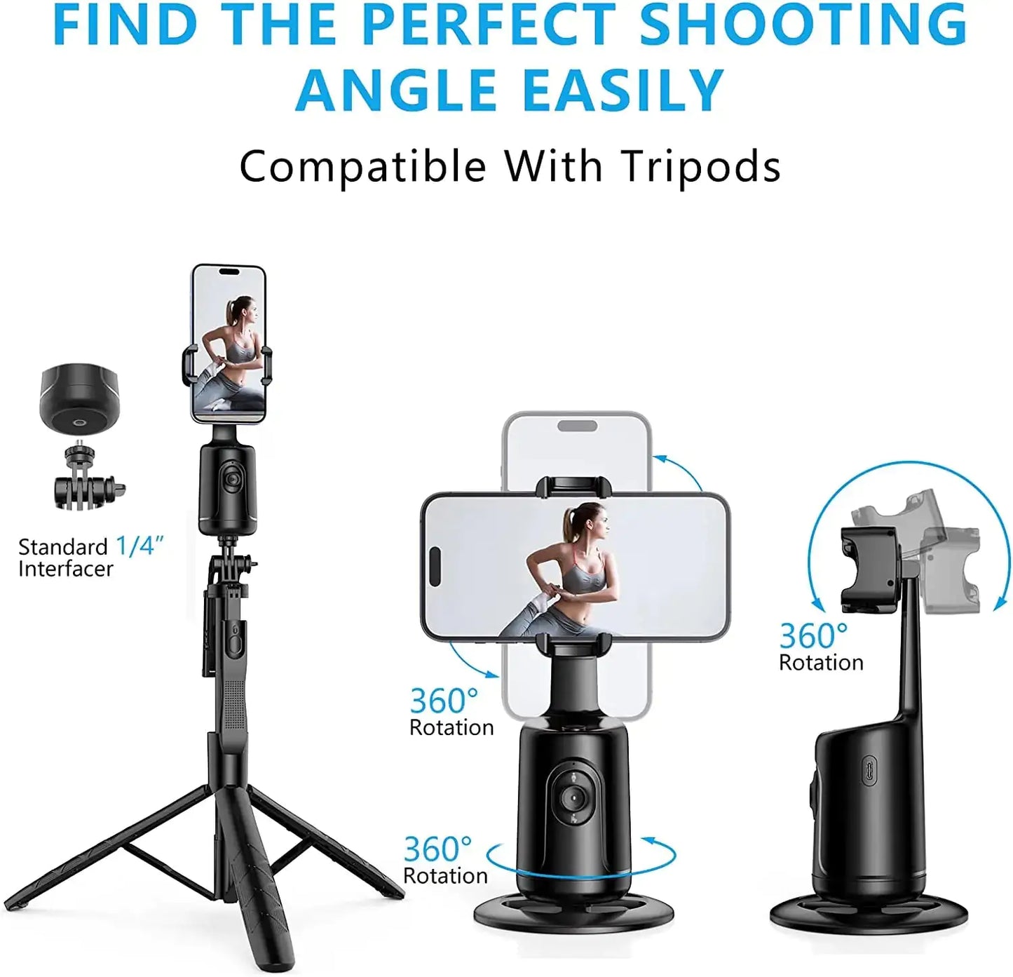 Auto Face Tracking Tripod 360° Rotating Auto Tracking Phone Stand, No App, Phone Camera Stand with Remote and Gesture Control, Rechargeable Smart Shooting Stand for Live Video Recording TikTok