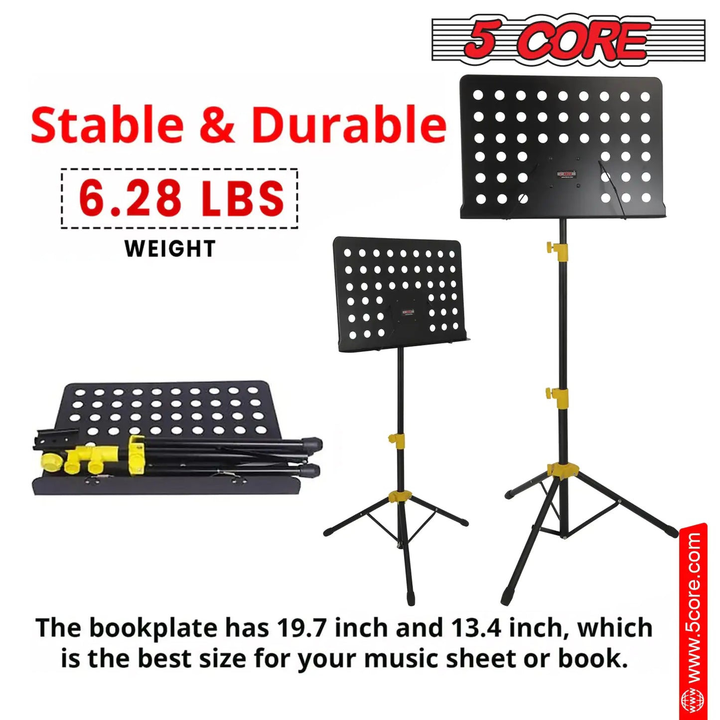 5Core Music Stand For Sheet Music Portable Tripod Adjustable Folding Note Holder