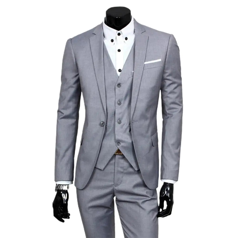 Cobatuba Suits for Men, 3 Piece Men's Suit Slim Fit, Solid Jacket Vest Pants with Tie, One Button Tuxedo Set