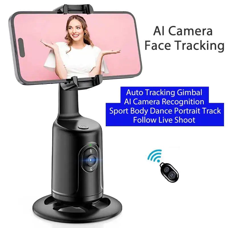 Auto Face Tracking Tripod 360° Rotating Auto Tracking Phone Stand, No App, Phone Camera Stand with Remote and Gesture Control, Rechargeable Smart Shooting Stand for Live Video Recording TikTok