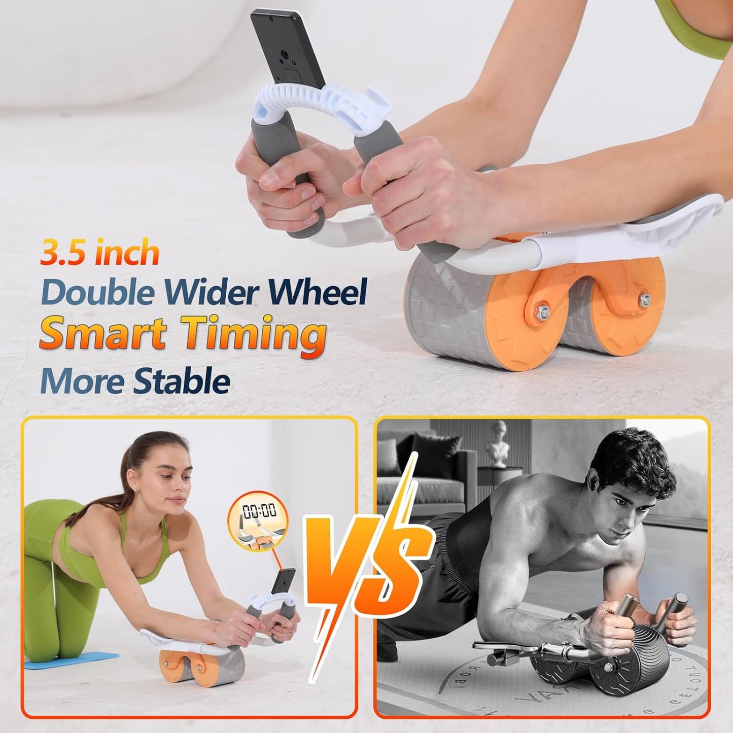 New Ab Roller Wheel with Timer & Knee Mat,Automatic Rebound Abdominal Wheel with Elbow Support Ab Workout Equipment for Strengthening Core Muscles Abs Exercise Roller for Women and Men