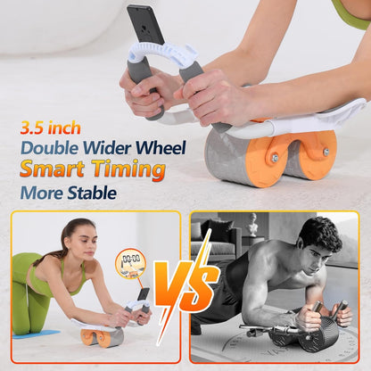 New Ab Roller Wheel with Timer & Knee Mat,Automatic Rebound Abdominal Wheel with Elbow Support Ab Workout Equipment for Strengthening Core Muscles Abs Exercise Roller for Women and Men