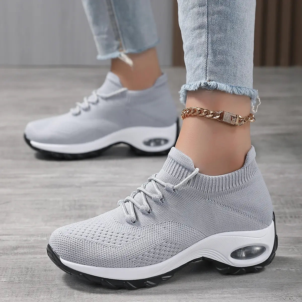 Women's Sneakers Walking Shoes Lace-On Sock