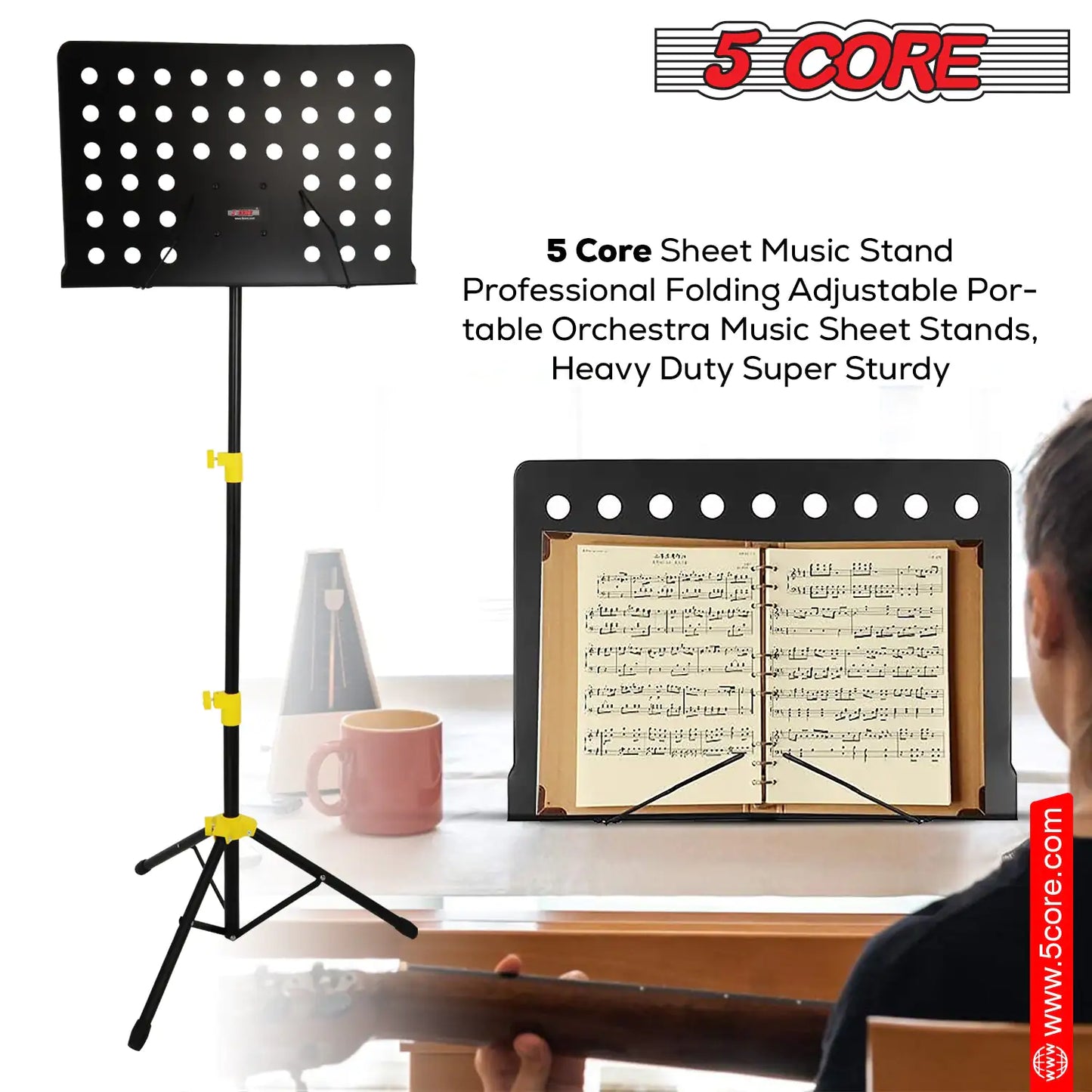 5Core Music Stand For Sheet Music Portable Tripod Adjustable Folding Note Holder