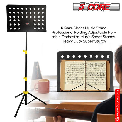 5Core Music Stand For Sheet Music Portable Tripod Adjustable Folding Note Holder