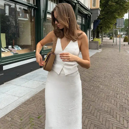 Chic Halter Tops Och Slit Kjolar