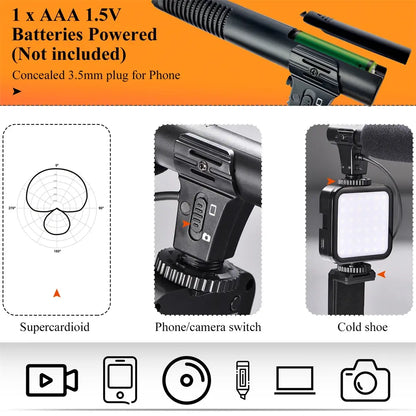 Vlogging Kit Smartphone Camera Video Vlogging Kit for iPhone/Android with Light + Microphone + Tripod + Phone Holder for Vlogging/YouTube/Tiktok/Facebook/Camera