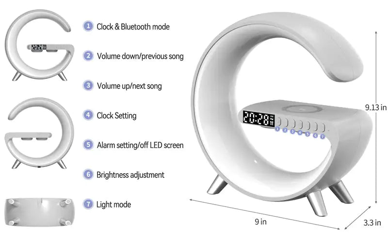 New Intelligent G Shaped LED Lamp Bluetooth Speaker Wireless Charger Atmosphere Lamp App Control For Bedroom Home Decor