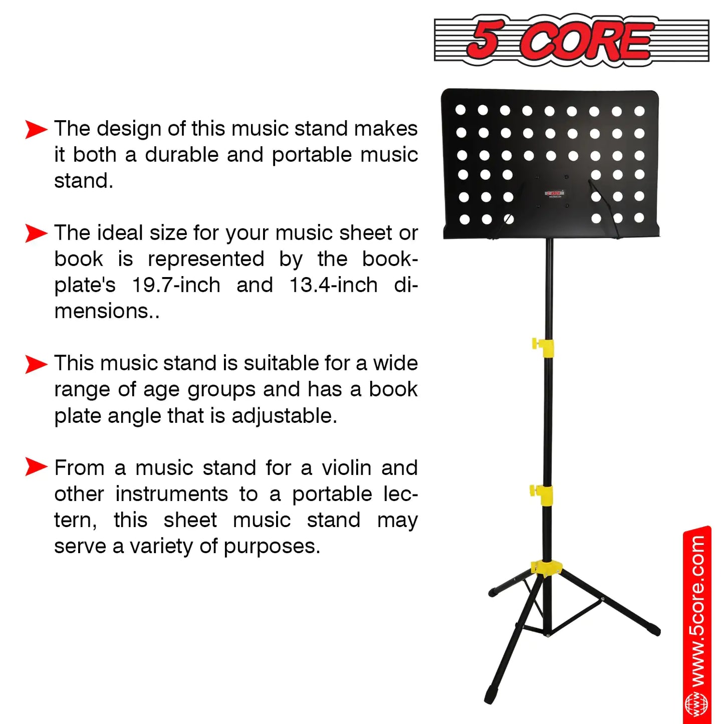 5Core Music Stand For Sheet Music Portable Tripod Adjustable Folding Note Holder