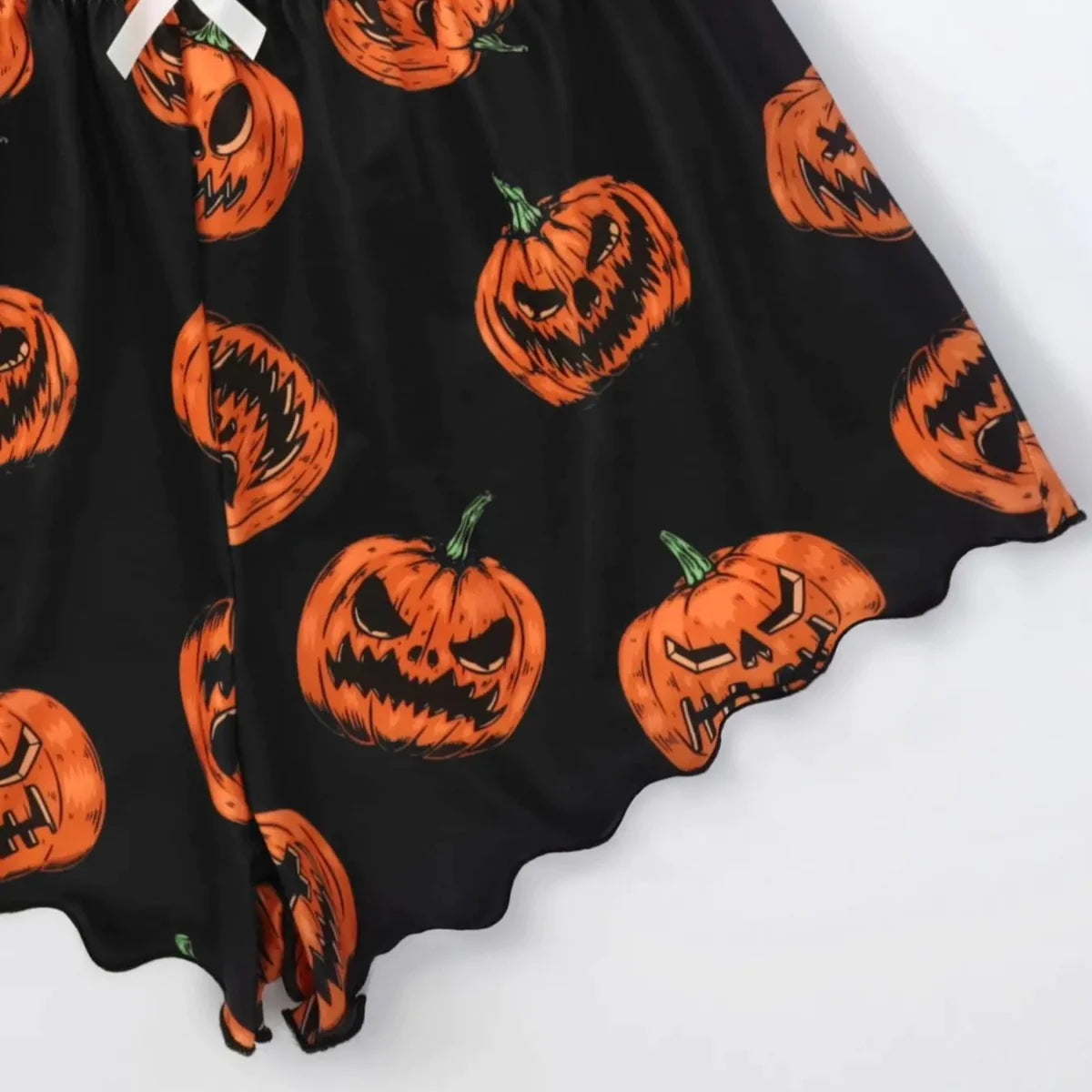 Spooktacular Comfort: Zweiteiliges Pyjama-Set aus Polyesterfaser mit Halloween-Motiven für Damen