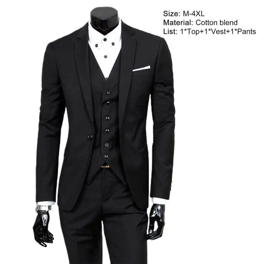 Cobatuba Suits for Men, 3 Piece Men's Suit Slim Fit, Solid Jacket Vest Pants with Tie, One Button Tuxedo Set