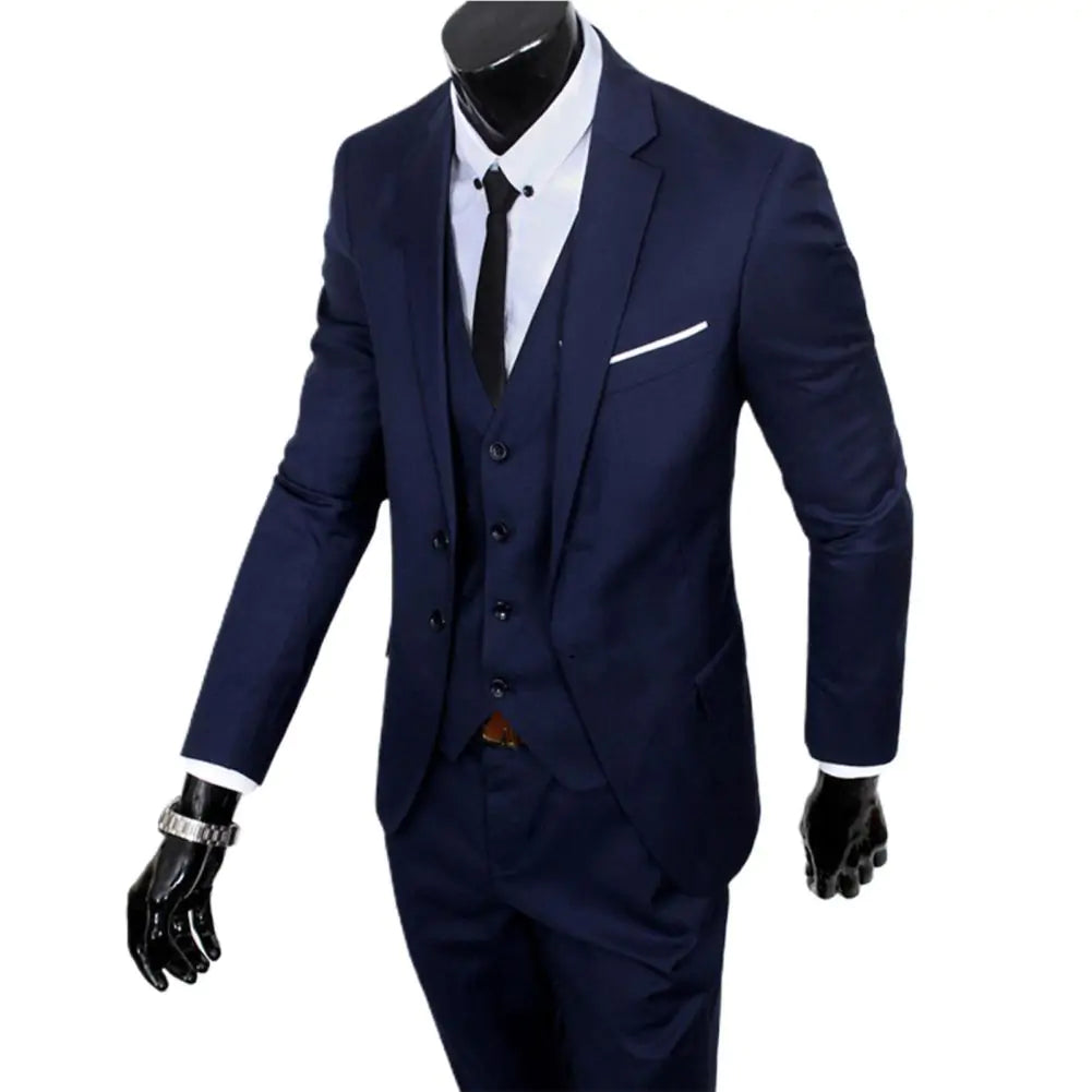 Cobatuba Suits for Men, 3 Piece Men's Suit Slim Fit, Solid Jacket Vest Pants with Tie, One Button Tuxedo Set