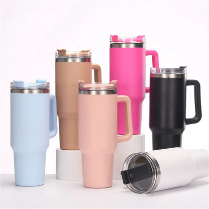 Quenchery 40 oz Tumbler With Handle Insulated Mug With Straw Lids Stainless Steel Coffee Thermos Cup In-Car Vacuum Bottle