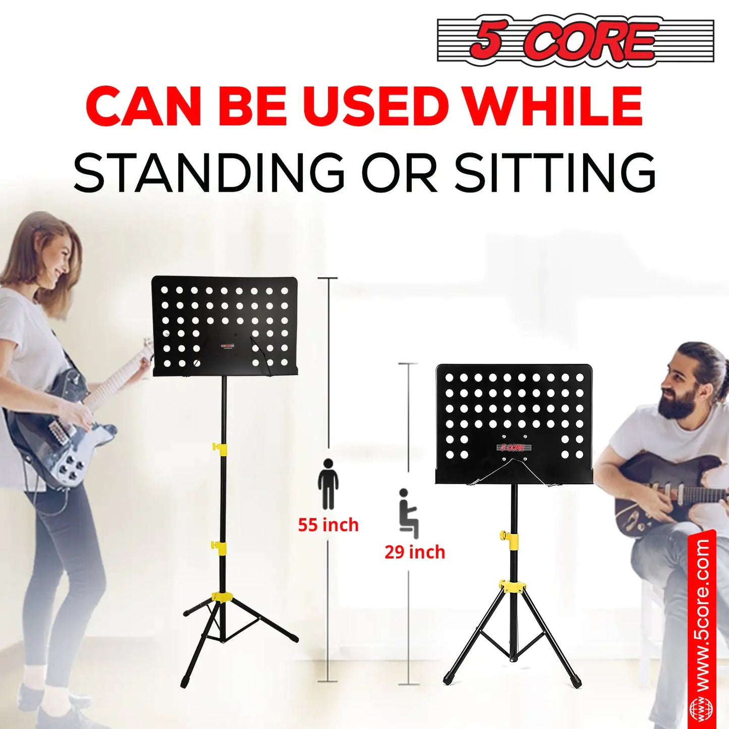 5Core Music Stand For Sheet Music Portable Tripod Adjustable Folding Note Holder