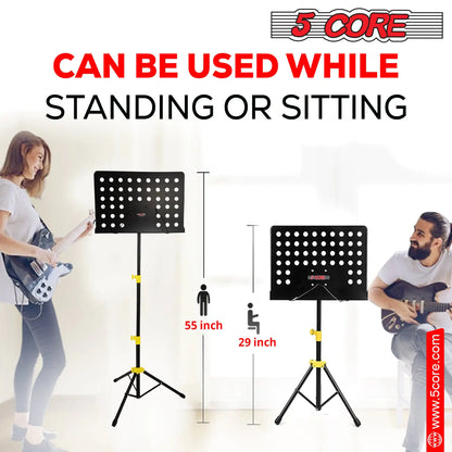 5Core Music Stand For Sheet Music Portable Tripod Adjustable Folding Note Holder