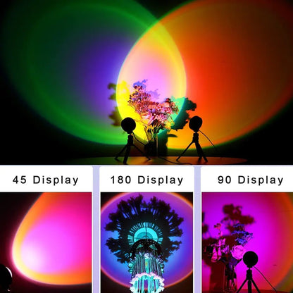 Sunset Lamp Projection Rotation Rainbow Projection Lamp Led Romantic Visual Led Light Network Red Light with USB Modern Floor Stand Night Light Living Room Bedroom Décor