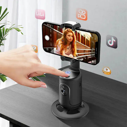 Auto Face Tracking Tripod 360° Rotating Auto Tracking Phone Stand, No App, Phone Camera Stand with Remote and Gesture Control, Rechargeable Smart Shooting Stand for Live Video Recording TikTok