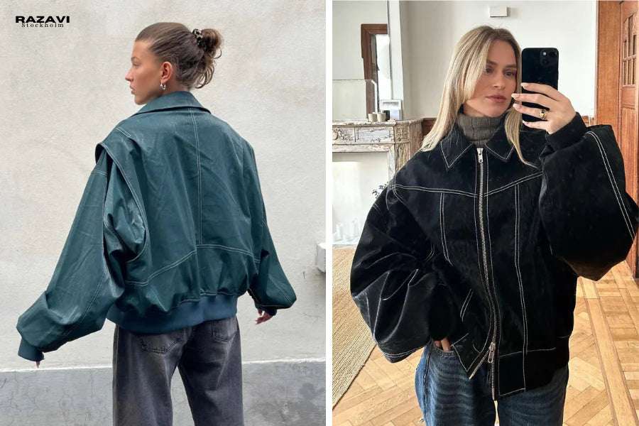 Lässige übergroße Lederjacke Damenmode