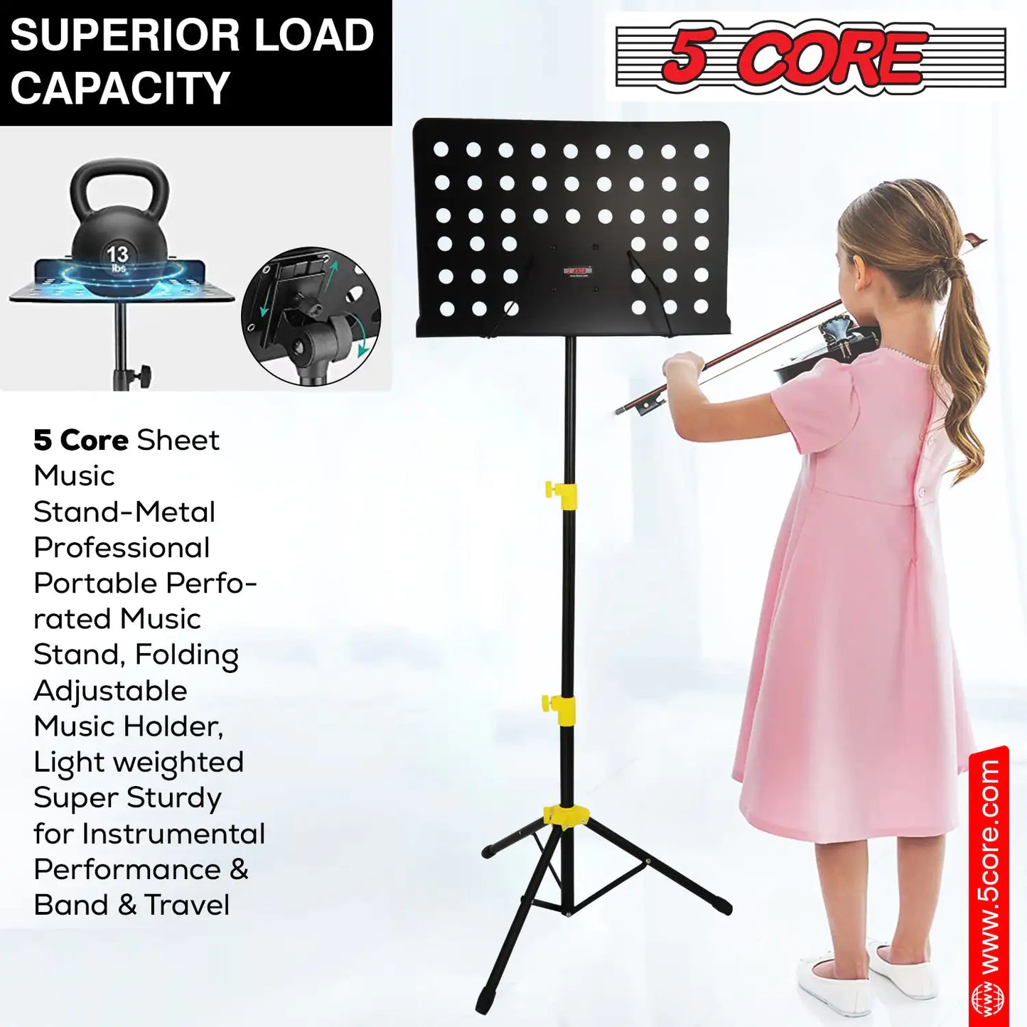 5Core Music Stand For Sheet Music Portable Tripod Adjustable Folding Note Holder